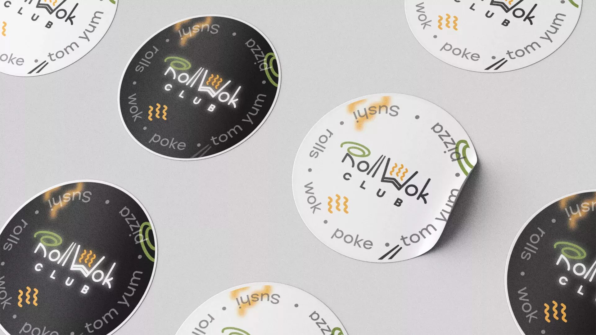 Разработка наклеек для суши-бара «Roll Wok Club» в Кировске